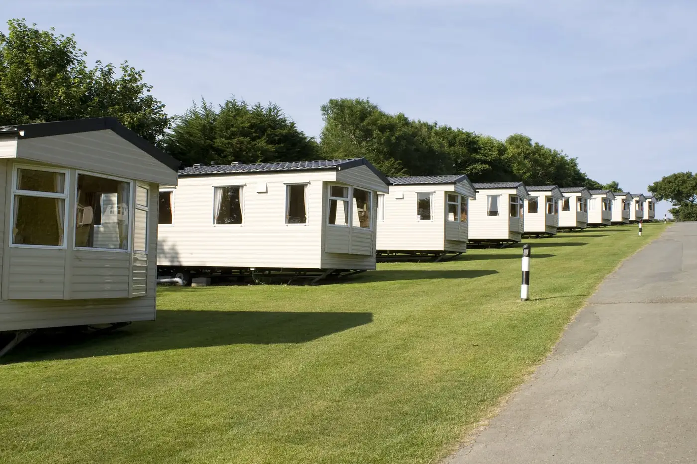 Row of static caravans in holiday park
