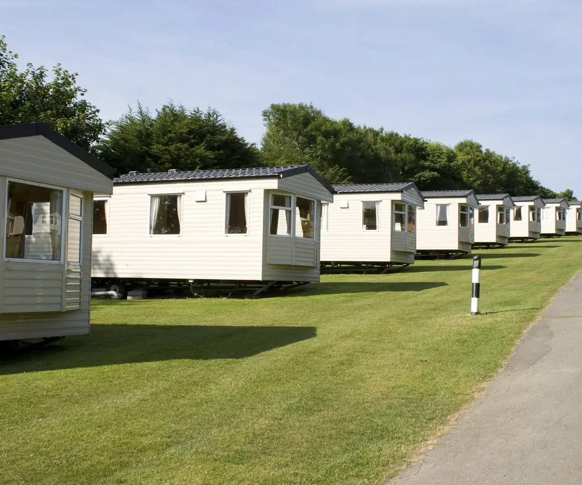 Row of static caravans in holiday park